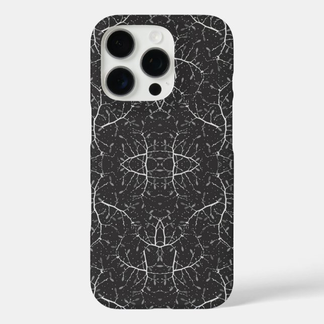 Süßes Schwarz-Weiß-Baum-Muster iPhone 16 Pro Hülle (Rückseite)