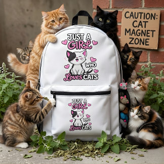 Süßes Schwarz-Weiß-Kätzchen und rosa Herzen Bedruckter Rucksack