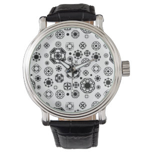 Süßes schwarz-weißes Arabesken-Dekorationsmuster Armbanduhr