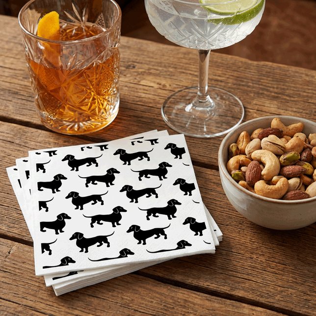 Süßes schwarzes Dachshund-Muster Serviette (Von Creator hochgeladen)