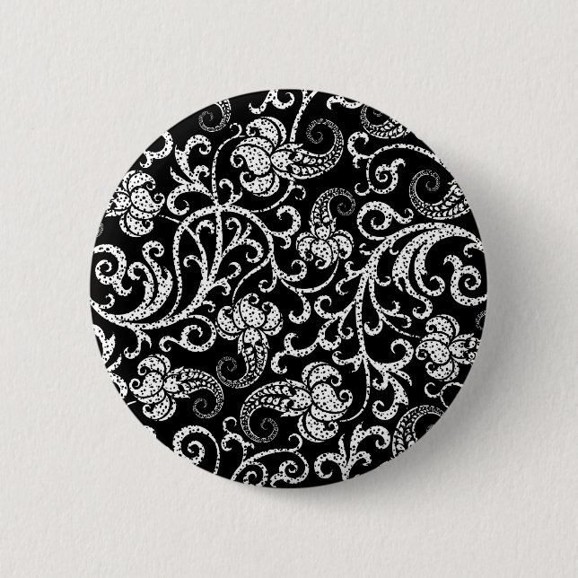 Süßes schwarzes Dalmatiner-Blumendesign Button (Vorderseite)
