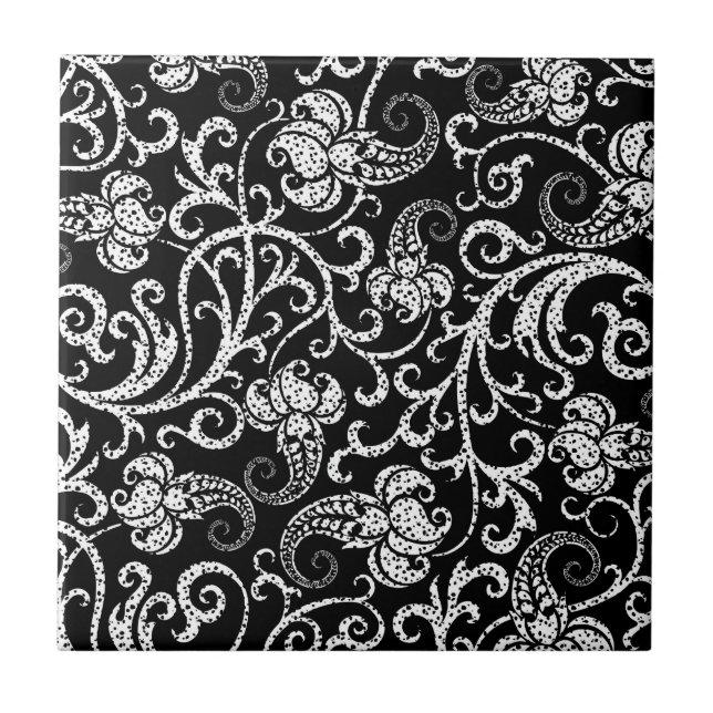 Süßes schwarzes Dalmatiner-Blumendesign Fliese (Vorderseite)