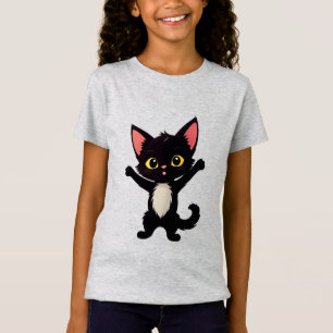 Süßes schwarzes Kätzchen-Cartoon mit großen Augen T-Shirt