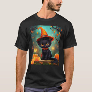 Süßes schwarzes Kätzchen Halloween Kitty Hexenkatz T-Shirt