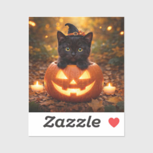 Süßes schwarzes Kätzchen Halloween-Kürbis Aufkleber