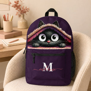 Süßes schwarzes Kätzchen, lila, mit individuellem Bedruckter Rucksack