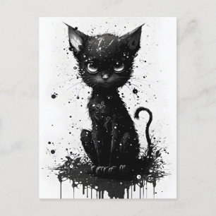 Süßes schwarzes Kätzchen-Tinten-Druck-Goth-Weihnac Postkarte