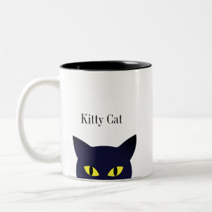 Süßes schwarzes Katzengesicht & Kalligrafie Zweifarbige Tasse
