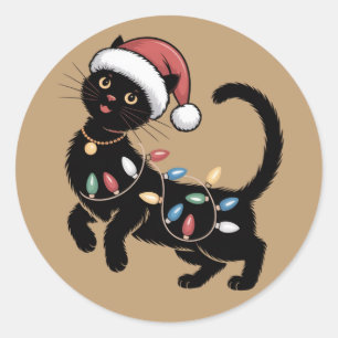 Süßes schwarzes Katzenliebhaber-Weihnachts-Mutter- Runder Aufkleber
