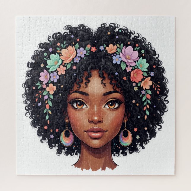 Süßes Schwarzes Mädchen mit Blumenkrone Afro (Vertikal)