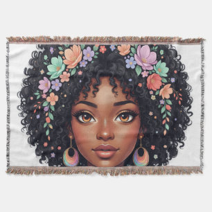 Süßes Schwarzes Mädchen mit Blumenkrone Afro Decke