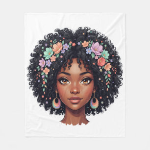 Süßes schwarzes Mädchen mit Blumenkrone Afro Fleecedecke
