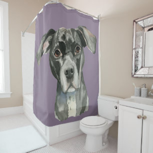 Süßes schwarzes Pitbull-HundeAquarell-Porträt Duschvorhang