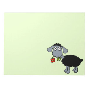 Süßes schwarzes Schaf Cartoon Lamm mit roter Blume Notizblock