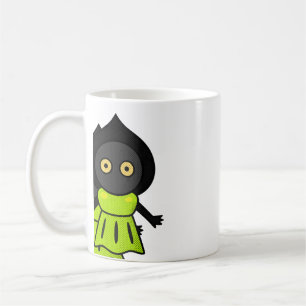 Süßes schwarzes Schattenkreatur grünes Kleid Kaffe Kaffeetasse