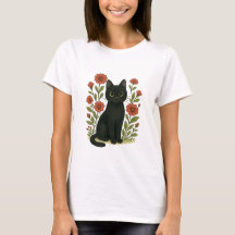 Süßes Schwarzkatze & Blumengarten Damen T-Shirt