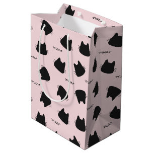 Süßes Schwarzkatzenmuster Rosa Miau Kätzchen Mittlere Geschenktüte