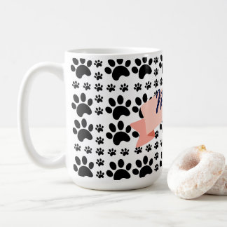 Süßes Schwarzpfoten-Muster und Pfirsich-"Meow"-Ban Kaffeetasse