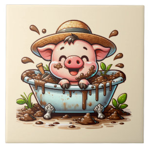 Süßes Schwein im Schlammbad-Badezimmer Fliese