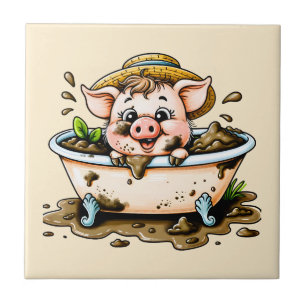 Süßes Schwein in einem Badezimmer mit Schlammbad  Fliese