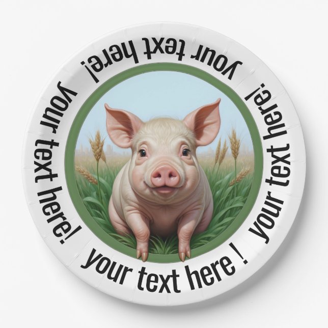 süßes Schwein mit Ihrem Text! Sie können die Größe Pappteller (Vorderseite)