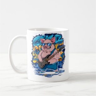 Süßes Schwein spielt Bassgitarre Tier spielt Gitar Kaffeetasse