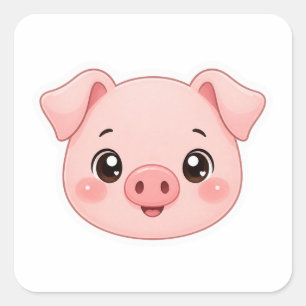 Süßes Schweinegesicht Kawaii-Stil Kunstaufkleber Quadratischer Aufkleber