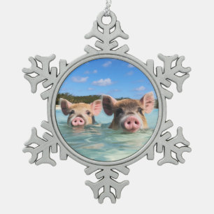 Süßes schwimmendes Schwein Exuma Bahamas Schneeflocken Zinn-Ornament