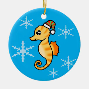 Süßes Seepferdchen Weihnachten Schneeflocke Urlaub Keramik Ornament
