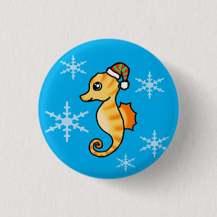 Süßes Seepferdchen Winter-Schneeflocke Urlaub  Button