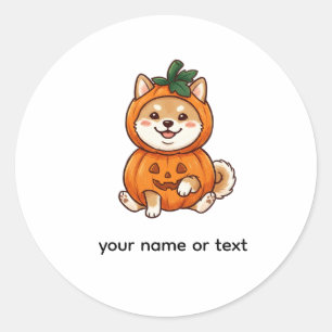 Süßes Shiba Inu-Kürbiskostüm Halloween-Hunde-Illus Runder Aufkleber