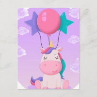 Süßes sitzendes Einhorn und Ballons Flieder