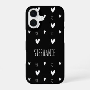 Süßes skandinavisches Herz-Muster Schwarz Personal iPhone 16 Hülle