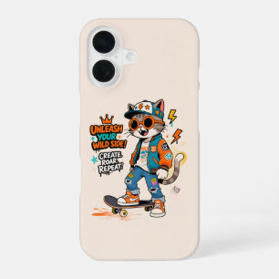 Süßes Skateboard-Katze Graffiti Streetwear Cartoon iPhone 16 Hülle