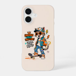 Süßes Skateboard-Katze Graffiti Streetwear Cartoon iPhone 16 Hülle
