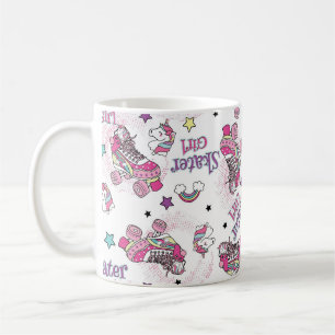 Süßes Skater Mädchen Einhorn Rollschuh Muster Kaffeetasse
