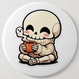 Süßes Skelett, das Kaffee trinkt Sticker – Kawaii  Button