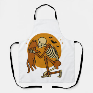 Süßes Skelett, das Katze umarmt, Gothic-Halloween- Schürze