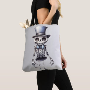 Süßes Skelett Fliege Zylinder Silber Halloween Tasche