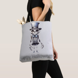Süßes Skelett Fliege Zylinder Silber Halloween Tasche