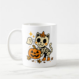 Süßes Skelett Katzen mit Kürbis Tasse