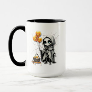 Süßes Skelett-Mädchen mit Kürbisballons Tasse