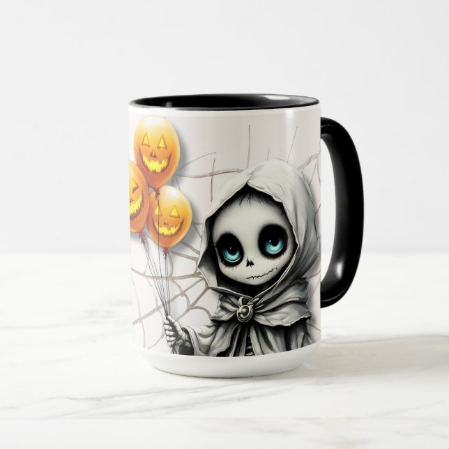 Süßes Skelett-Mädchen mit Kürbisballons Tasse (VorderseiteRechts)