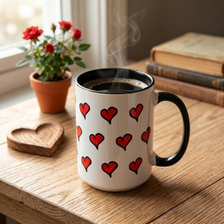 Süßes skizzenhaftes rotes Herz Muster Tasse