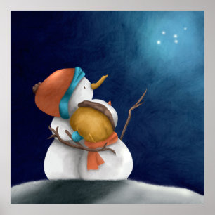 Süßes, skurriles Schneemann-Paar im Winter Poster