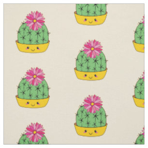 Süßes Smiley-Gesicht Kaktus Blumen Cartoon Stoff