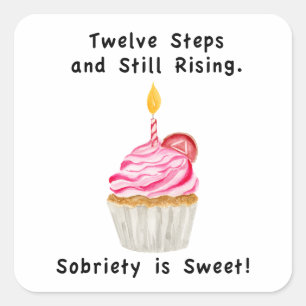 Süßes Sobriety: Cupcake mit Kerze, Erholung Coin Quadratischer Aufkleber