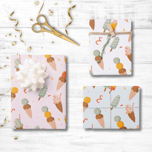 Süßes Sommer-Eiscreme-Muster Geschenkpapier Set