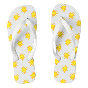 Süßes Sommer-glückliches-Gesicht-Sonne-Muster Weiß Flip Flops