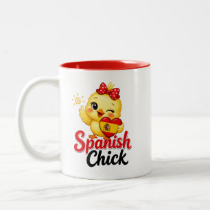 Süßes spanisches Küken mit Spanienflagge-Design Zweifarbige Tasse